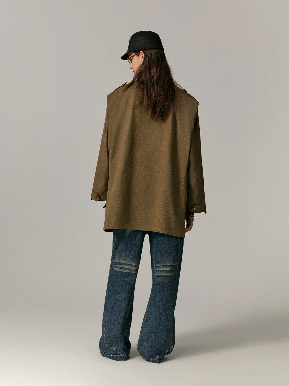 Stand-Collar Casual Loose Washedvintage Middle Jacket