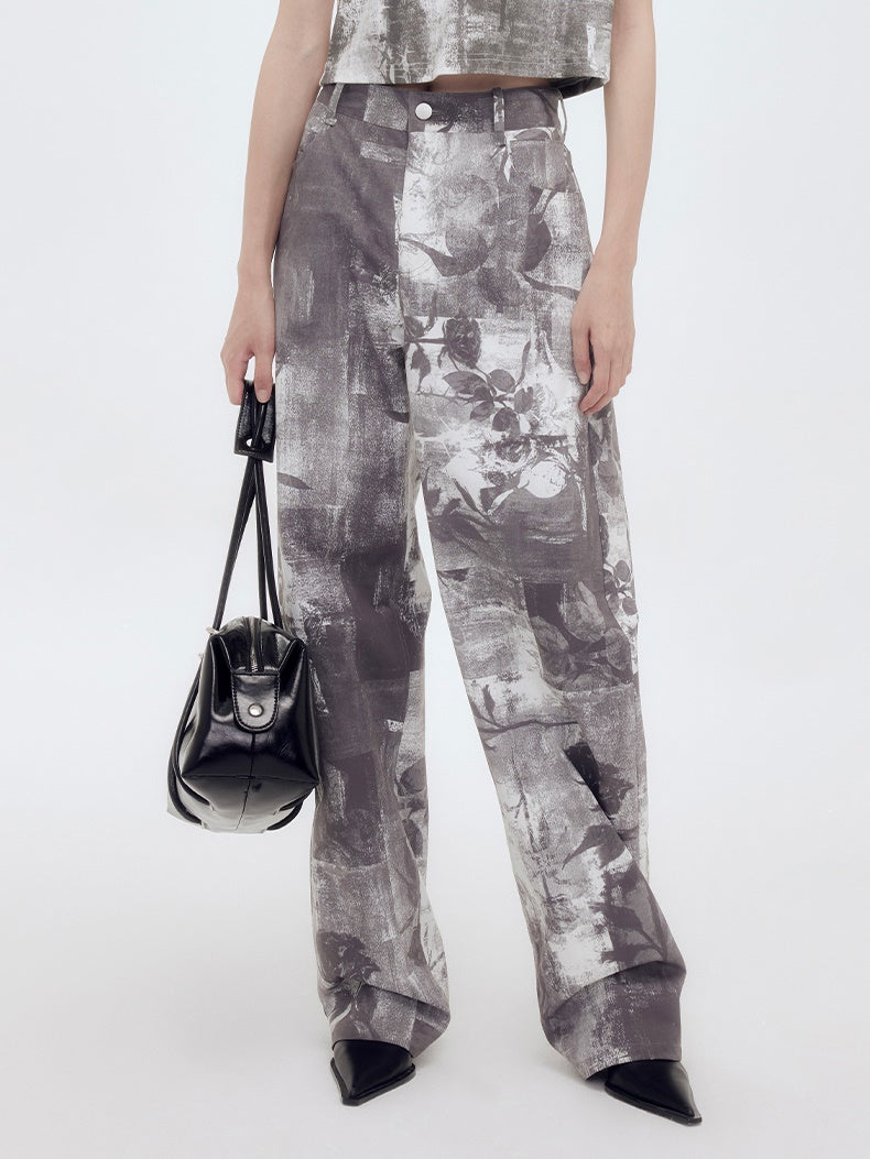 Flower Retro Chic Silhouette Wide-Pants