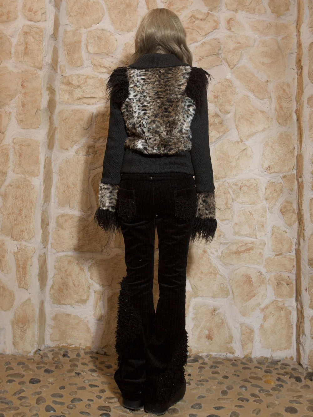 Leopard High-Neck Zip Casual Boa Knit