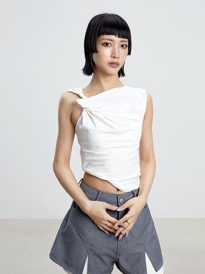 One-Shoulder Tight Cross Nichi Sleeveless Tops