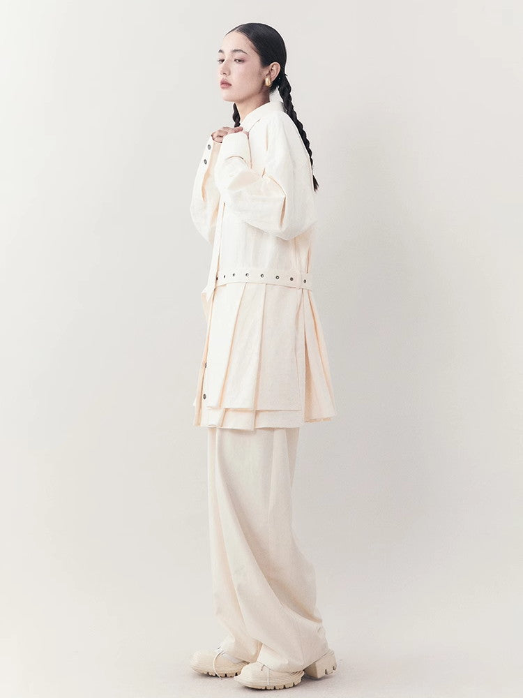 Oversize Back-Pleats Nichi Natural Tie Shirt