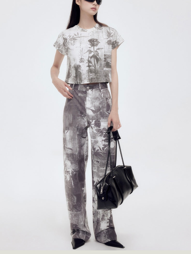 Flower Retro Chic Silhouette Wide-Pants