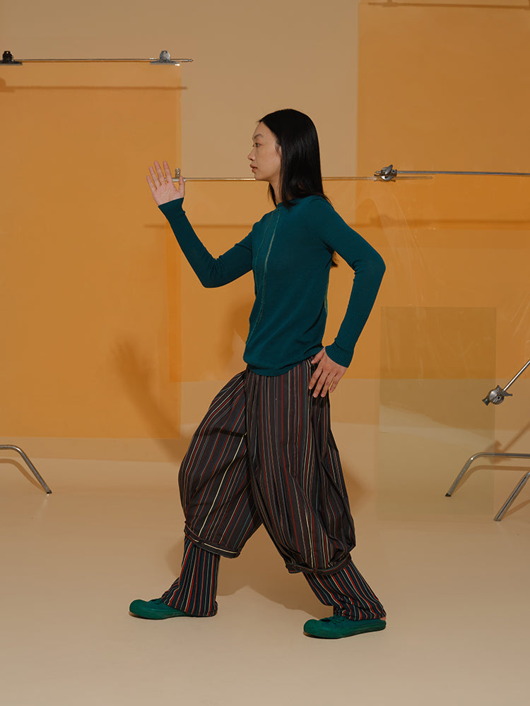 Stripe Ethnic Casual Retro Relax Knit-Pants