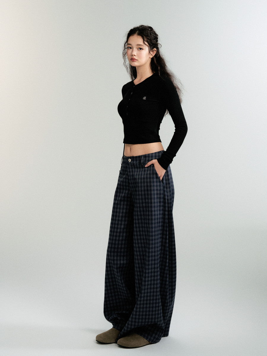 Checked Casual Loose Wide-Pants