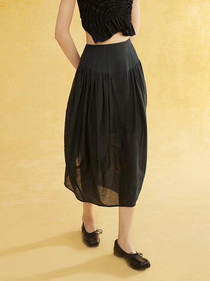 Wrinkled Fluffily Retro Tiered Long-Skirt