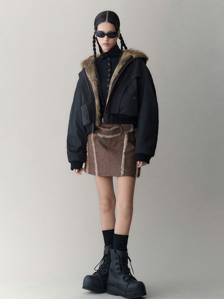 Reversible Luxus flauschig Hoodie High-End Fur-Jacket