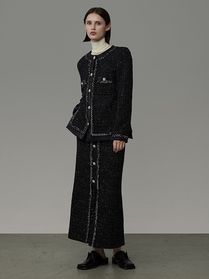 Tweed Suit Set-Up Feminine Jacket&Long-Skirt