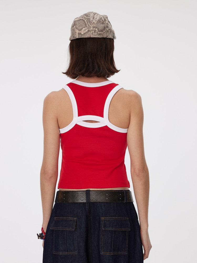 Back-Conscious Bi-Color Casual Slim Tanktop