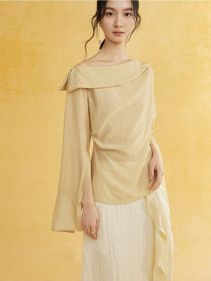 One-Shoulder Natural Slit-Sleeve Cover Chic Blouse