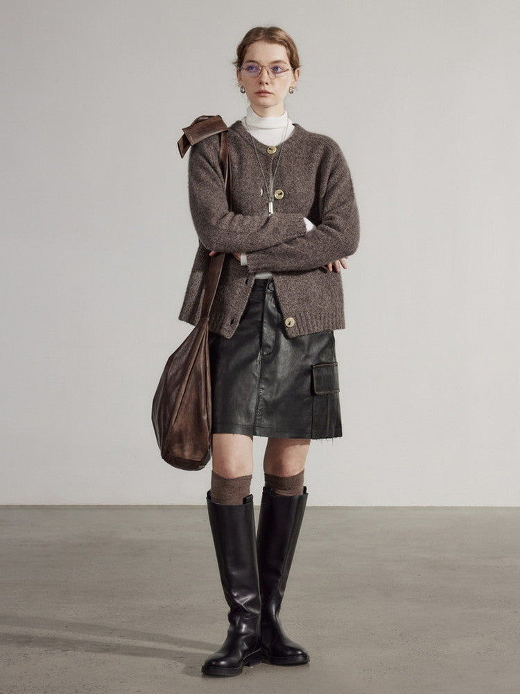 Leather Cool Smooth Plain Mini-Skirt