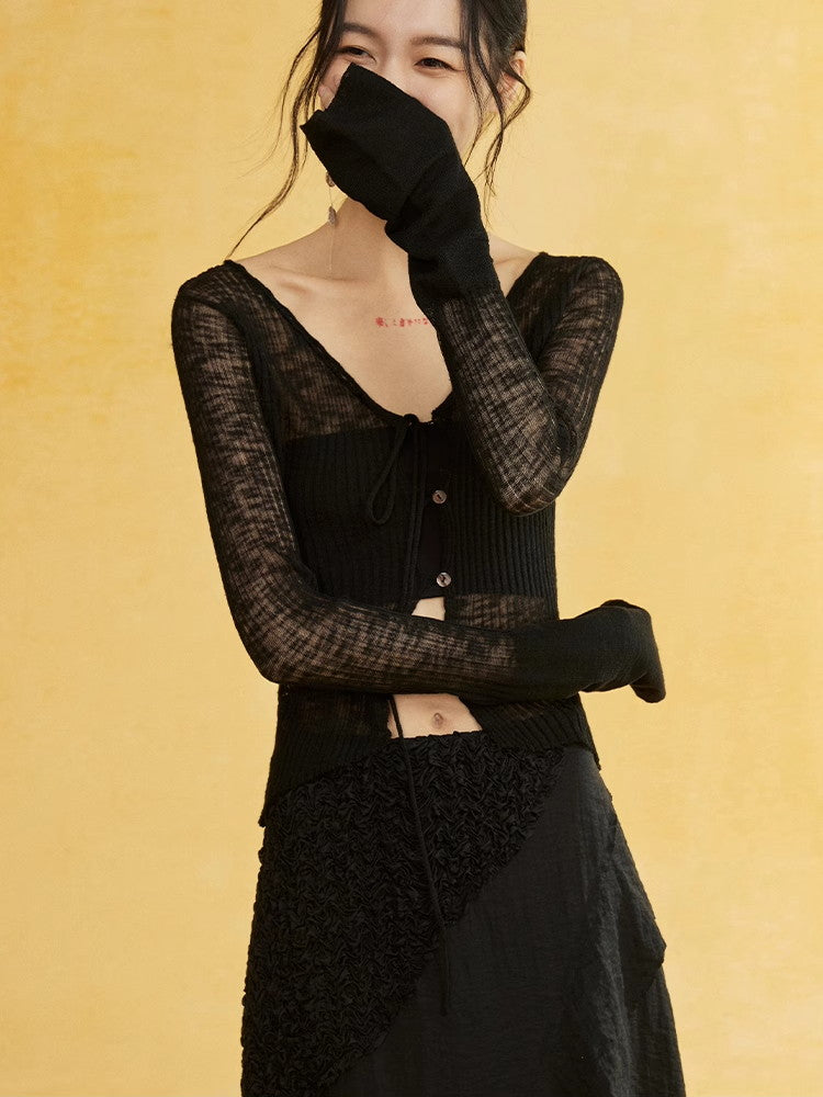 Sheer V-Neck Thin Slim Knit Cutsew