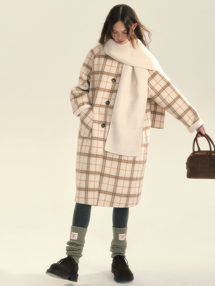 Muffler Reversible Plain Checked Retro Long Wool Stenkler-Coat