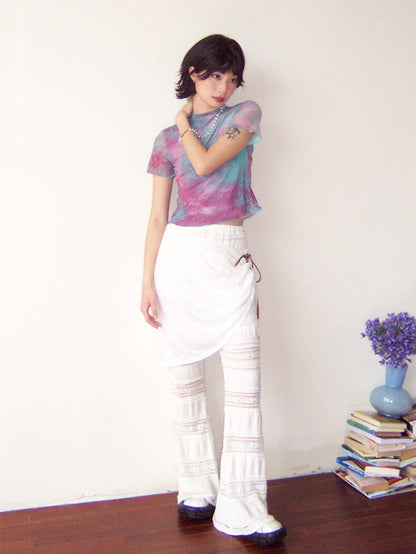 Scarf Flare Refreshing Casual Sheer Lace-Pants