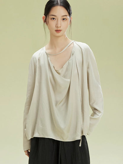 Drape Loose Long-Sleeve Natural Tops