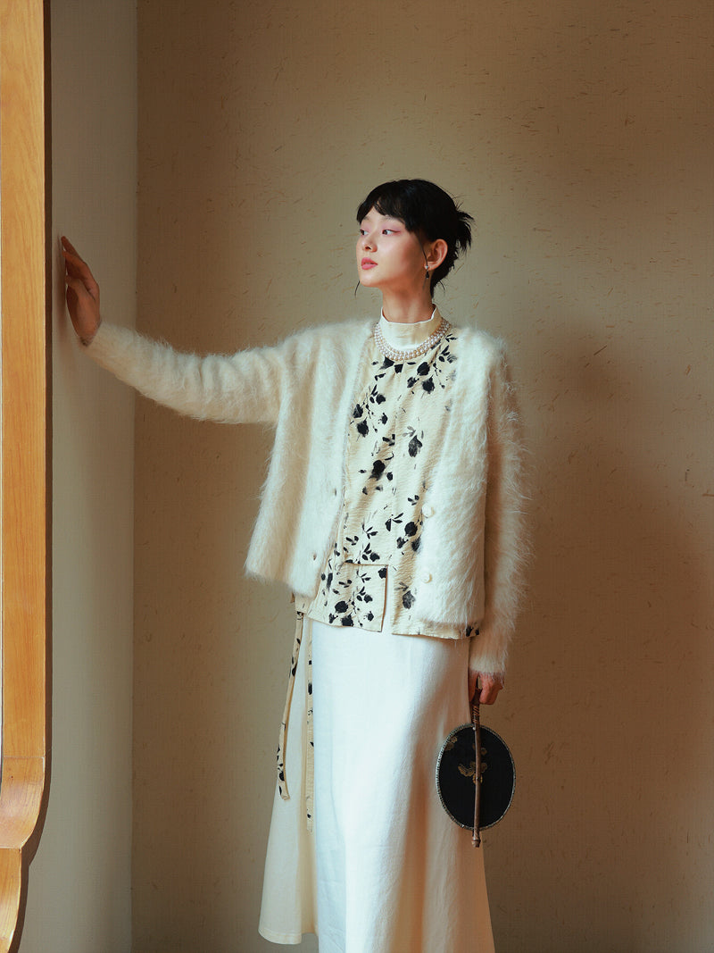 Mohair-Knit Fluffily Classy Middle Cardigan