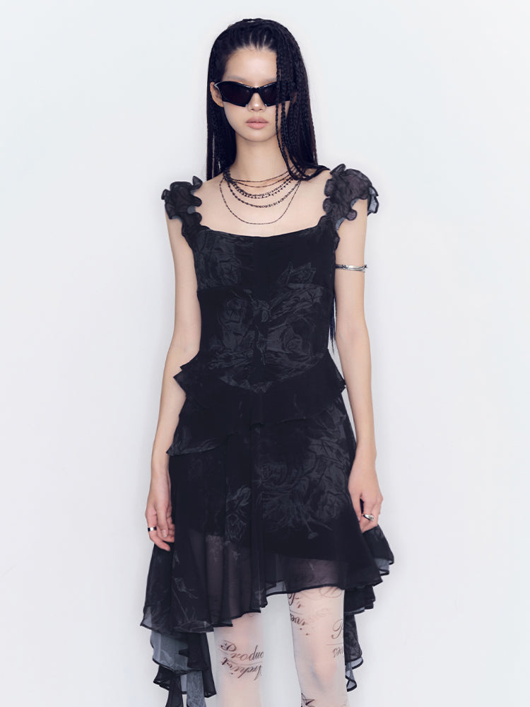 Asymmetry Frill Lace Ciffon One-Piece