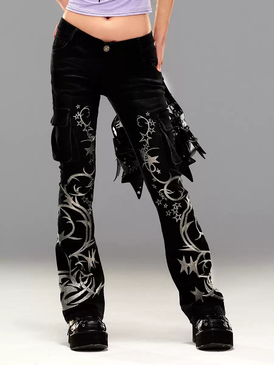 Denim Star Embroidery Casual Pants