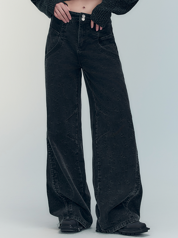 Pantalon large lâche décontracté en denim