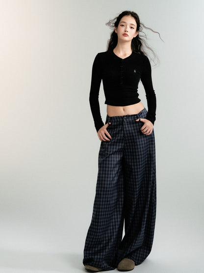 Checked Casual Loose Wide-Pants