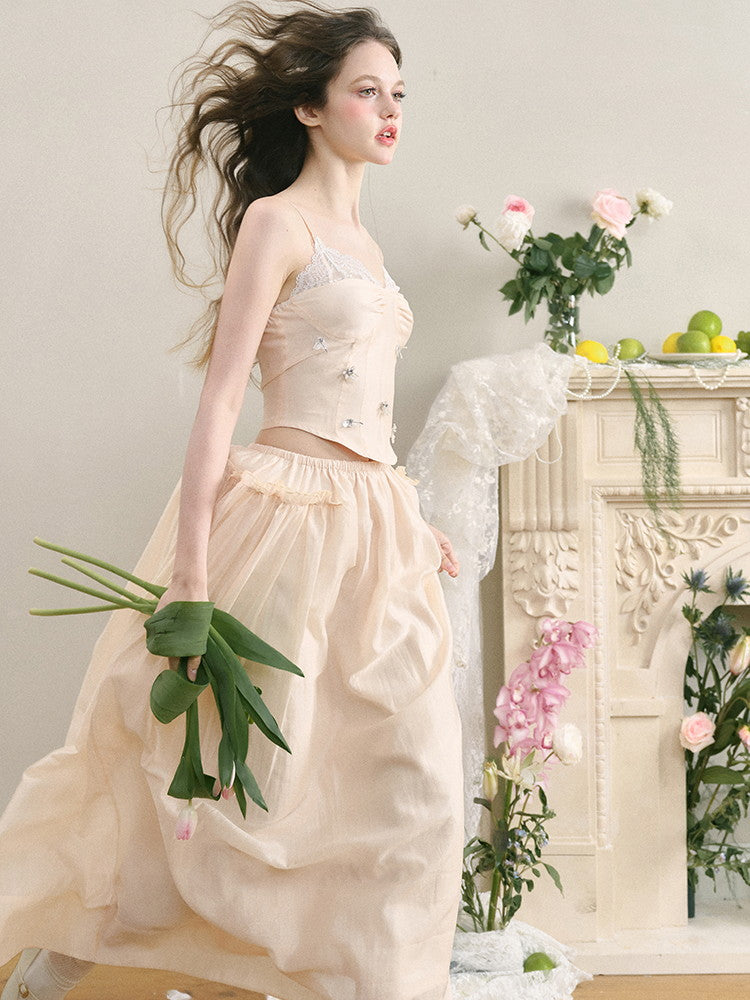 Set-Up Pearl Flower Bijou Ciffon Classy Camisole＆Long-Skirt