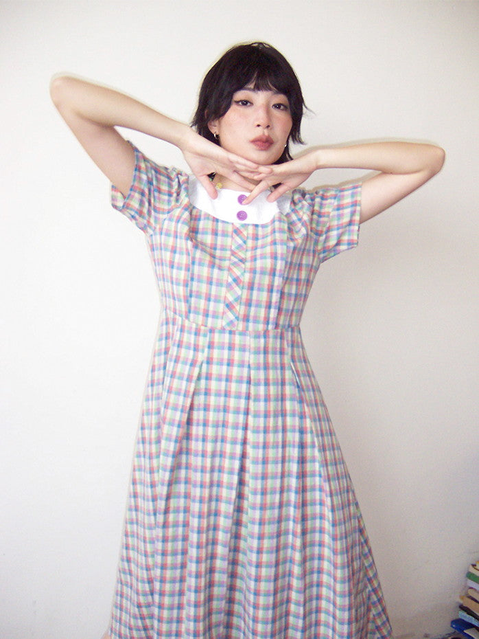 Checked Girly Retro Colorful Flare Long One-Piece