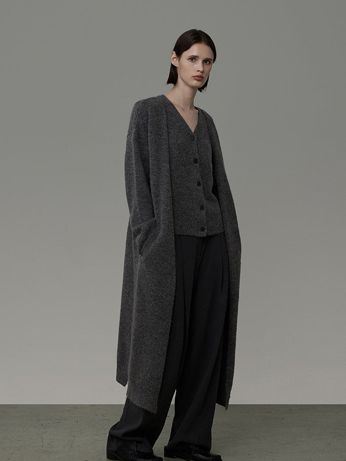 Knit Plain Simple Wool Long-Cardigan&amp;Vest