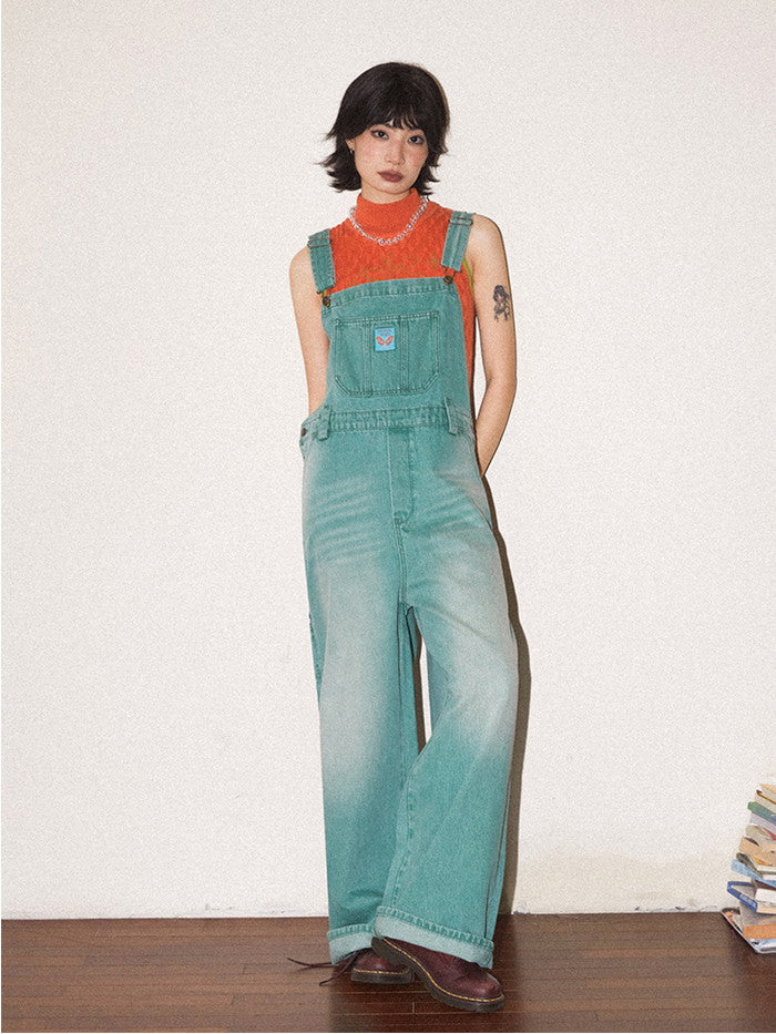 Denim Washed Wide-Pants Casual Overall