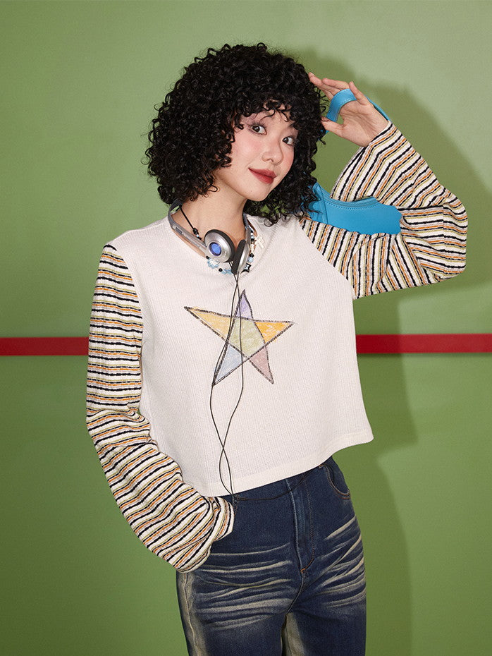 Border Star Casual Handwrite Flare-Sleeve Cutew