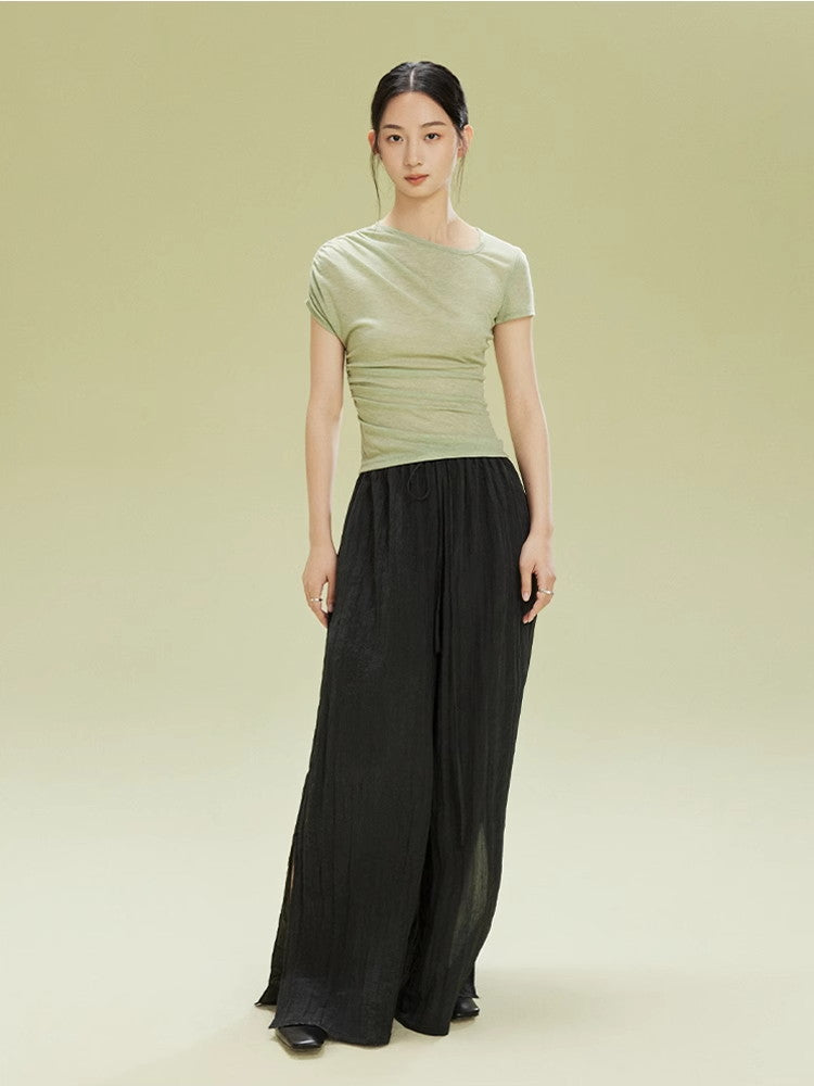 Crumply Wrinkled Casual Loose Relax Wide-Pants