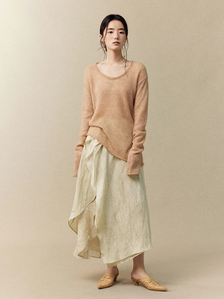 Asymmetry U-Neck Slim Simple Thin Classy Knit