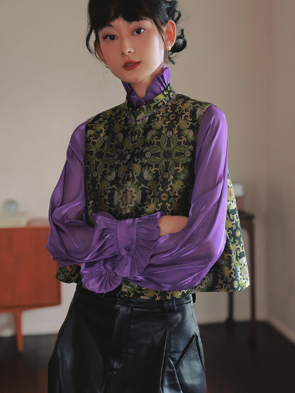 Embroidery China Glossy Mao-Collar Retro Vest