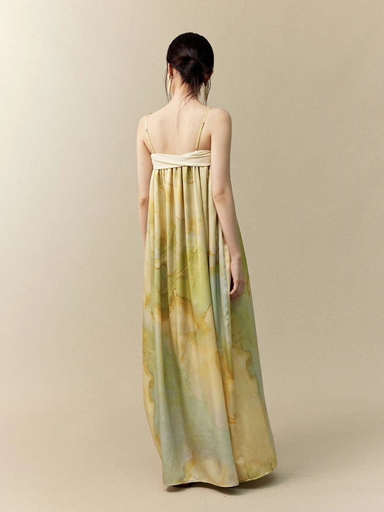 Tie-Dye Marble Camisole Retro Classy Long-Dress