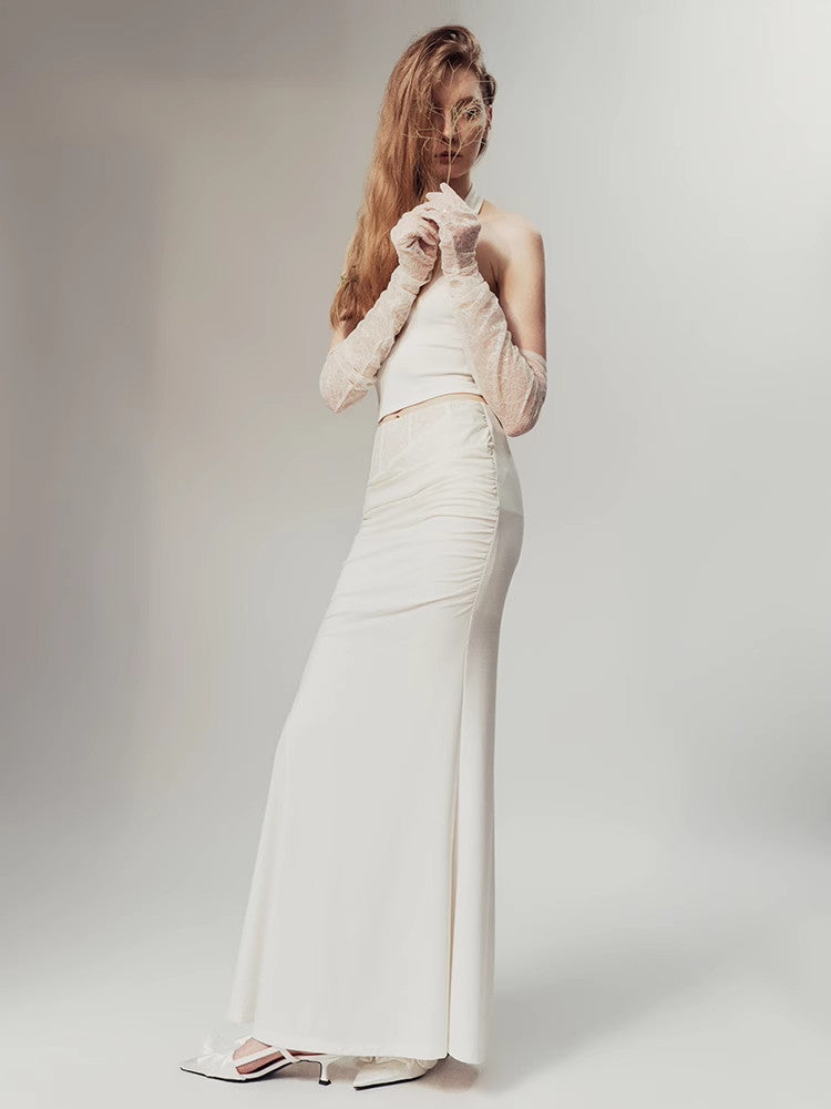 Mermaid Lace Drape Elegant Back-Slit Tight Long-Skirt