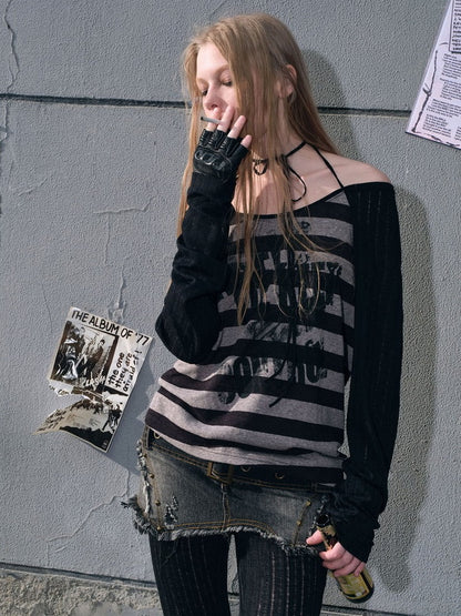 Border Loose Thin Casual Long-Sleeve Cutsew