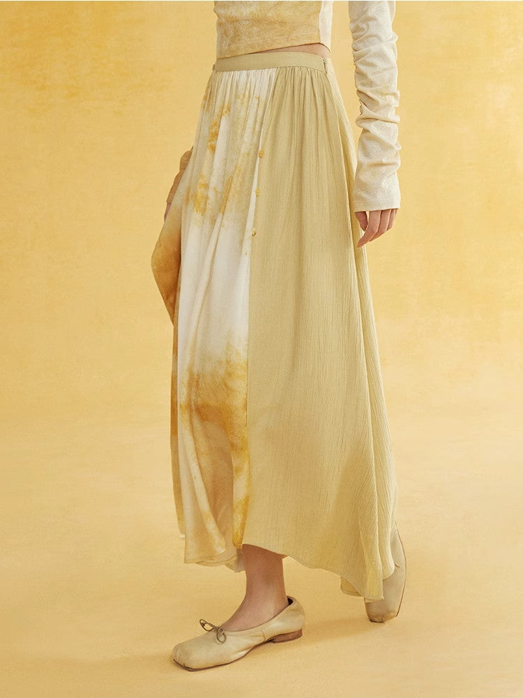 Tie-Dye Nichi Wrap Layered Natural Retro Long-Skirt