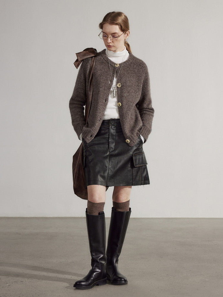 Leather Cool Smooth Plain Mini-Skirt