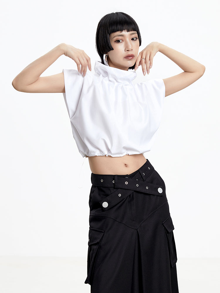 Drawstring Stand-Collar Nichi Modern Cropped Tops