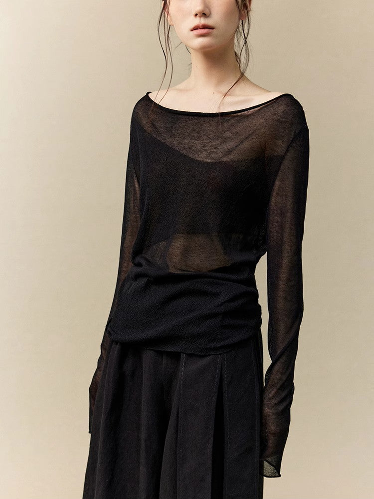 Sheer Drape Simple Slim Classy Knit