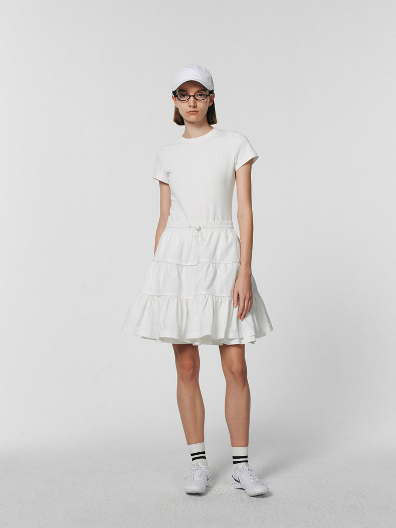 Fluffily Clean Drawstring Wrinkled Casual Tiered-Skirt