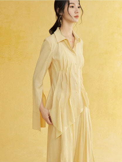 Pleats Wrinkled Natural Curve Shirt