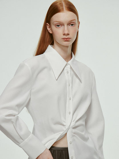 Oversize Long Gather Plain Chic Simple Shirt