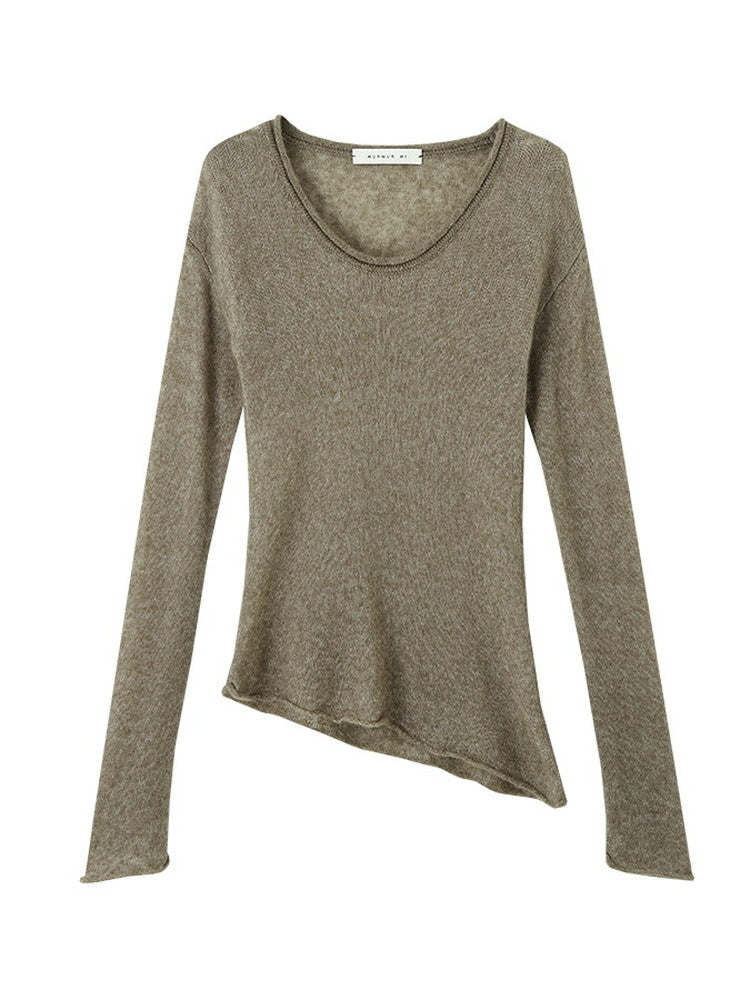 Asymmetry U-Neck Slim Simple Thin Classy Knit