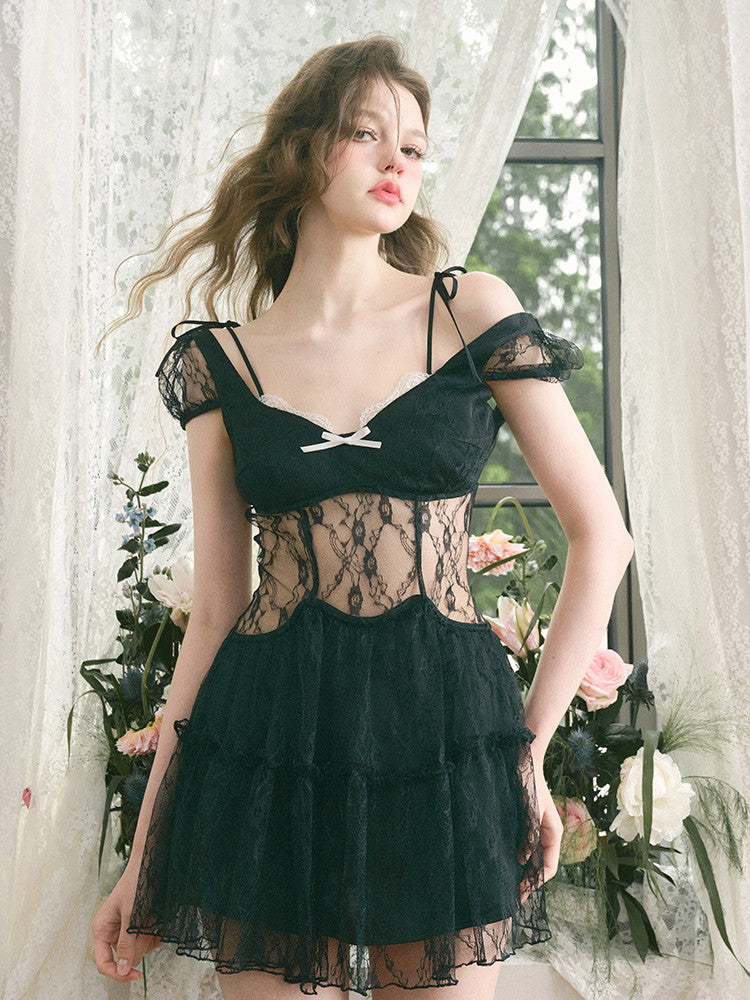 Sexy Lace Flower Nichi Short Dress