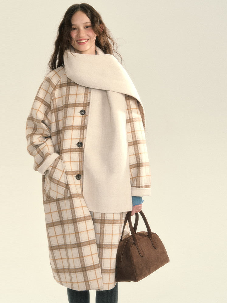 Muffler Reversible Plain Checked Retro Long Wool Stenkler-Coat