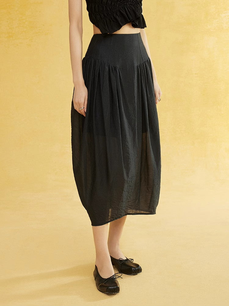 Wrinkled Fluffily Retro Tiered Long-Skirt