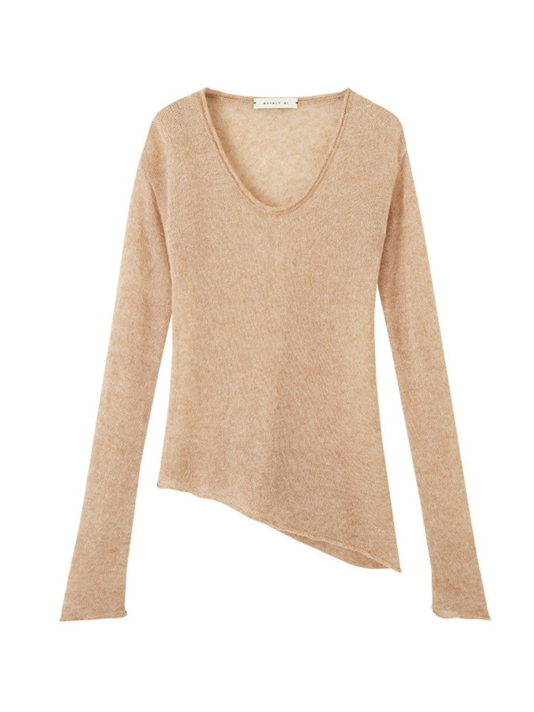 Asymmetry U-Neck Slim Simple Thin Classy Knit