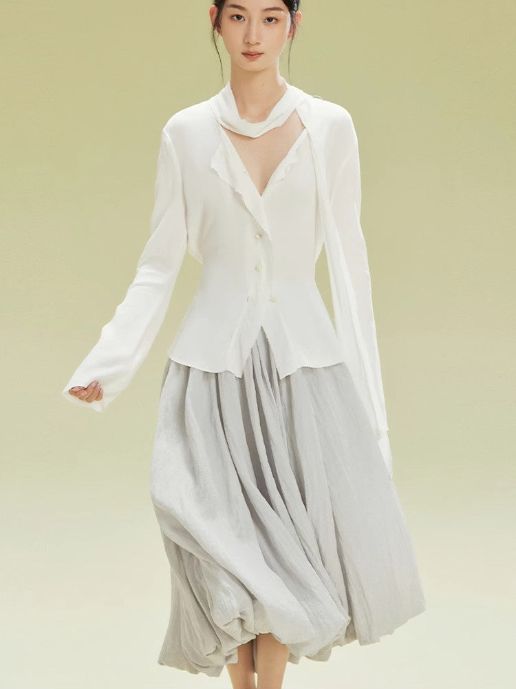 Nichi Asymmetry Plain Natural Shirt