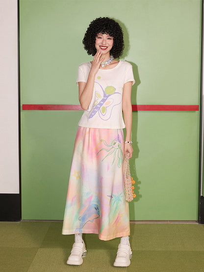 Marble Handwrite Unique Crayon Long-Skirt