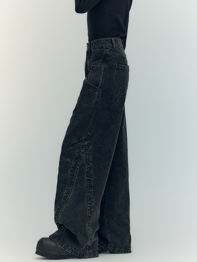 Pantalon large lâche décontracté en denim