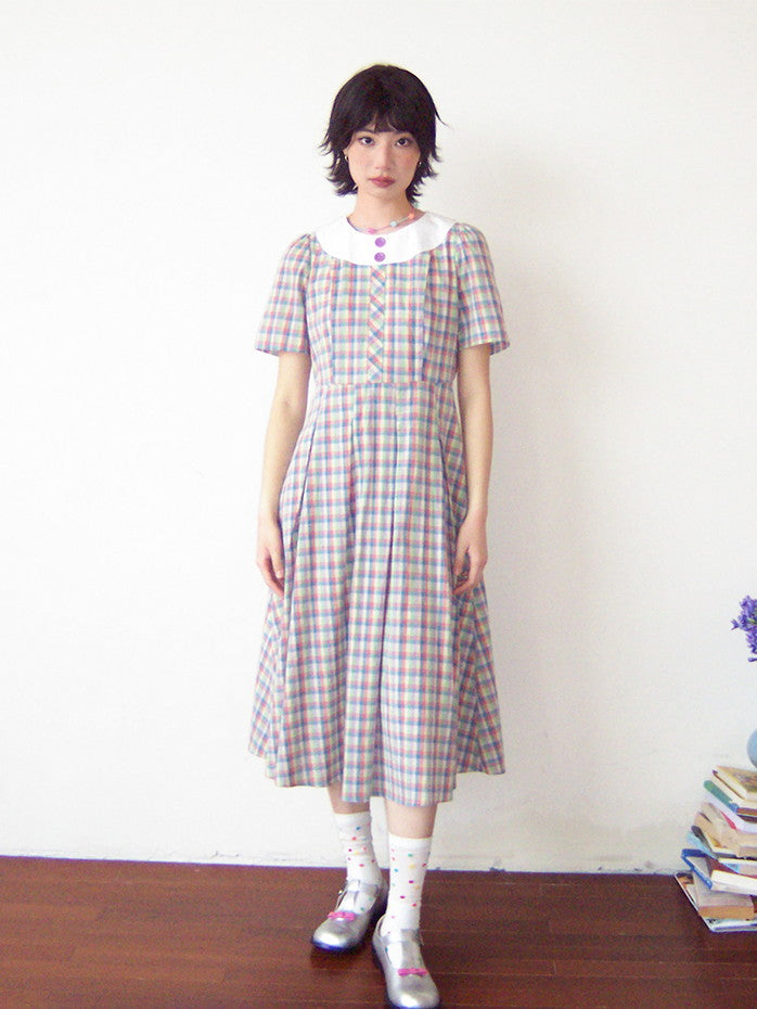 Checked Girly Retro Colorful Flare Long One-Piece